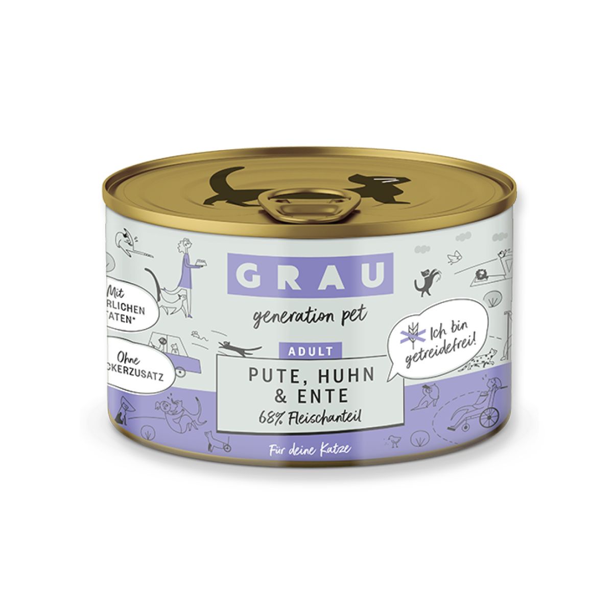 Grau Katze Pute, Huhn & Ente 6x200 g Futter