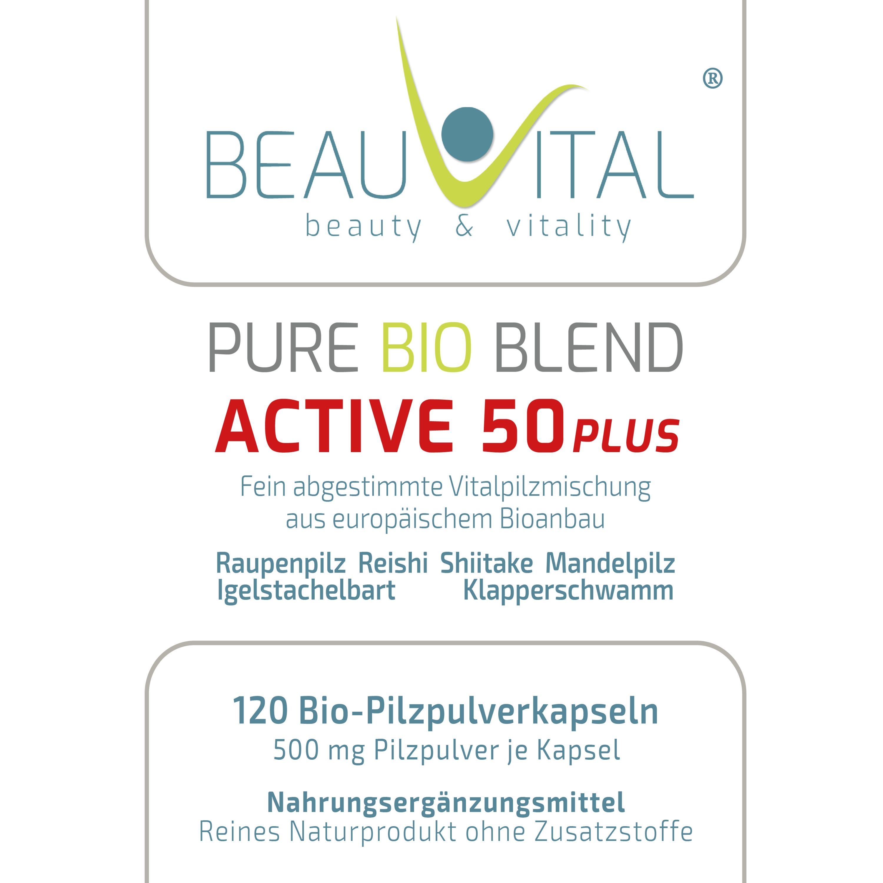 BEAUVITAL® Active 50plus Bio Vitalpilze Kapseln, Cordyceps Hericium Reishi Agaricus Maitake Shiitake