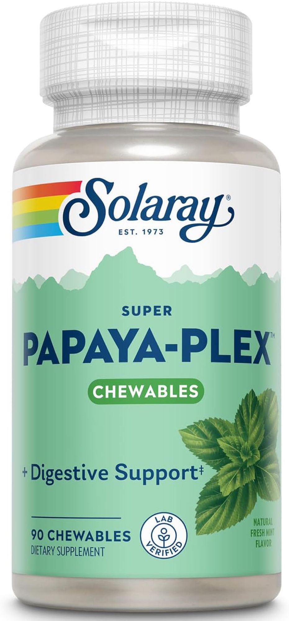 Solaray Super Papaya-Plex Kautabletten, 90 Stück, mit Minzgeschmack.