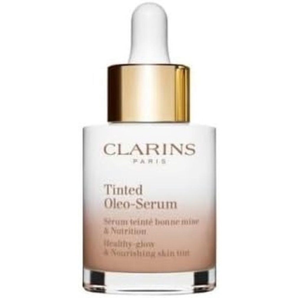 Clarins Tinted Oleo-Serum. Flasche. Text: Healthy-glow & Nourishing skin tint.