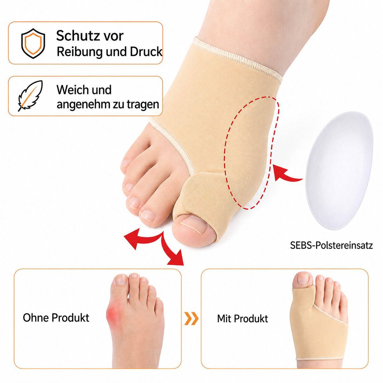 COOL-i Hallux-Bandage Set, Zehenspreizer & Socken, rutschfest & komfortabel