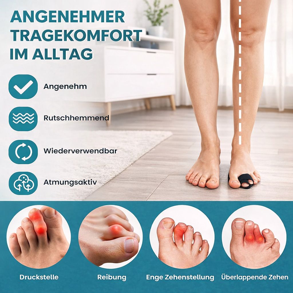 Zehenschutz Bandage, verstellbar für 2 Zehen, rutschhemmend & atmungsaktiv