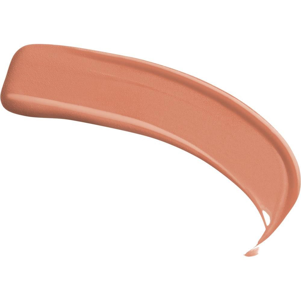 Farbprobe des Lippenstifts. Farbton: Beige. Textur: cremig. Form: geschwungen. Hintergrund: weiß.