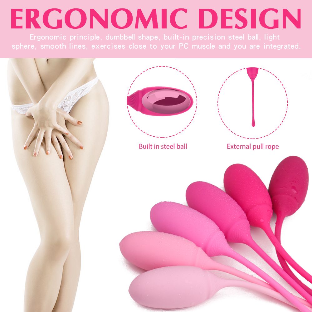 Produktabbildung mit sechs Liebeskugeln und schematischen Darstellungen. Text: "ERGONOMIC DESIGN".