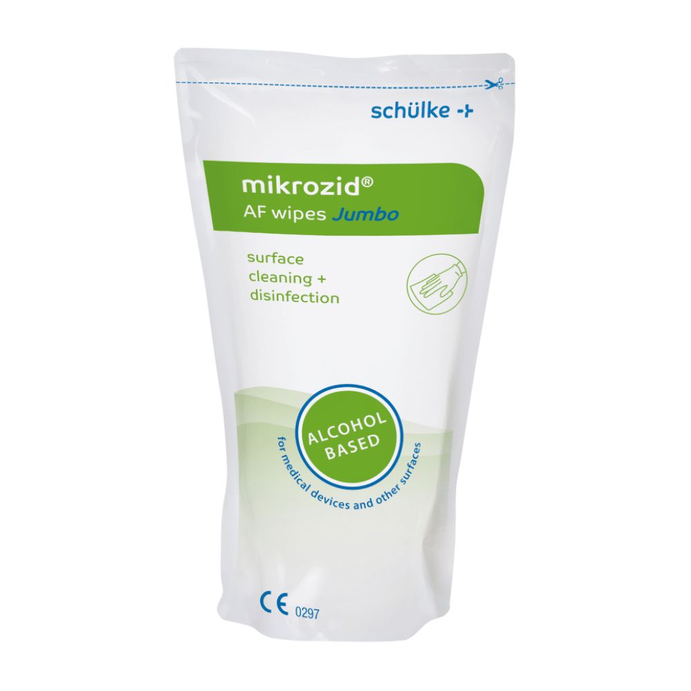 Schülke mikrozid AF wipes Jumbo: Alkoholisches Desinfektionstuch für Oberflächen.