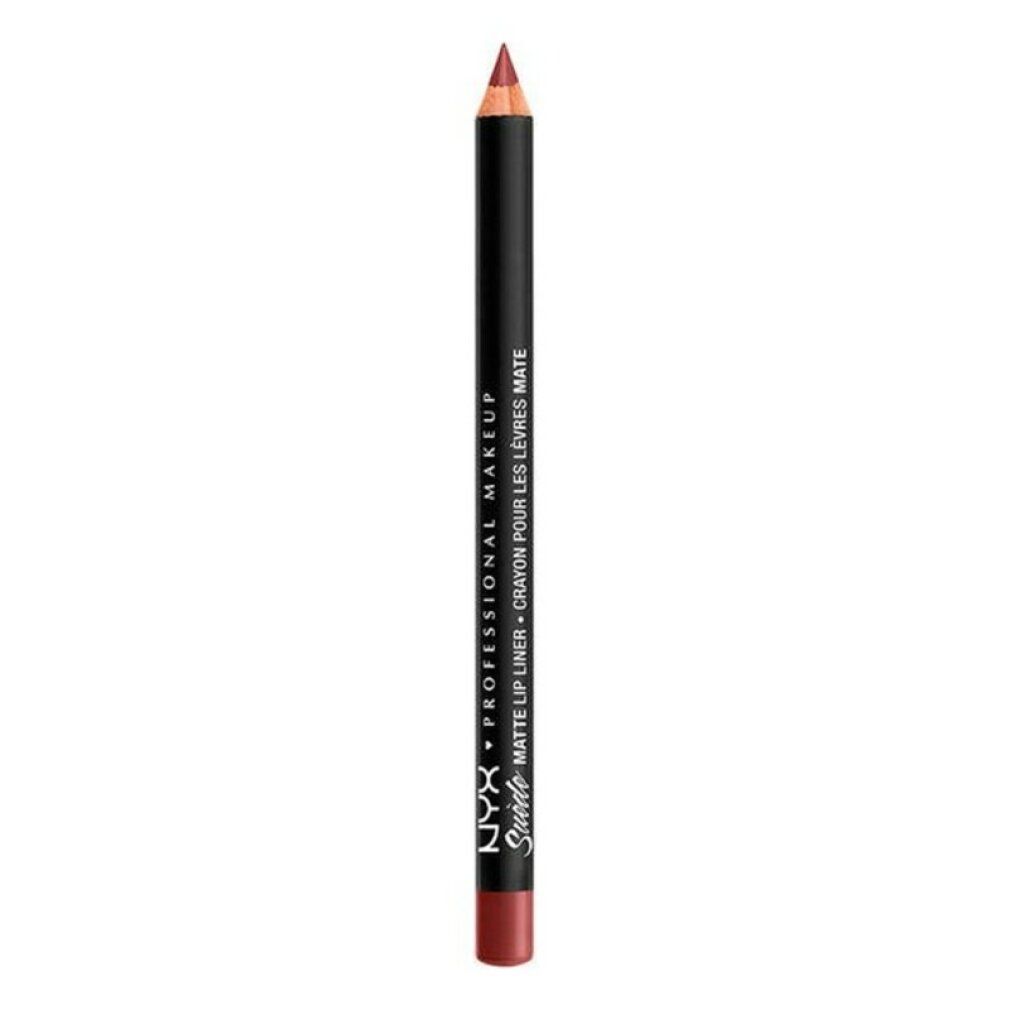 Ein brauner Lipliner-Stift mit schwarzem Schaft und silberner Schrift.