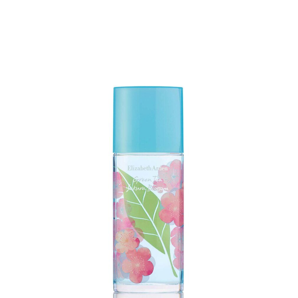 Elizabeth Arden Green Tea Sakura Blossom Eau de Toilette Flakon mit Kirschblüten- und Blättermotiv.