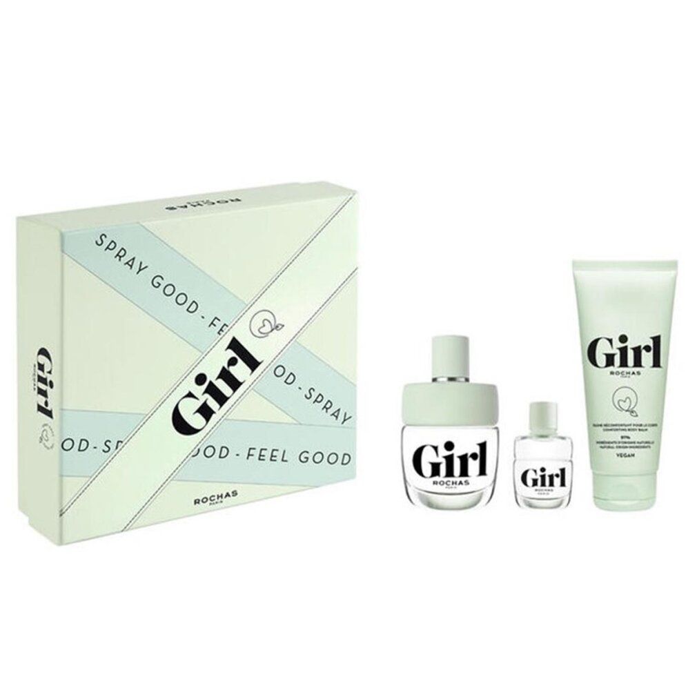 Rochas Girl Set: Eau de Toilette Flakon, kleiner Flakon und Peeling-Gel Tube.