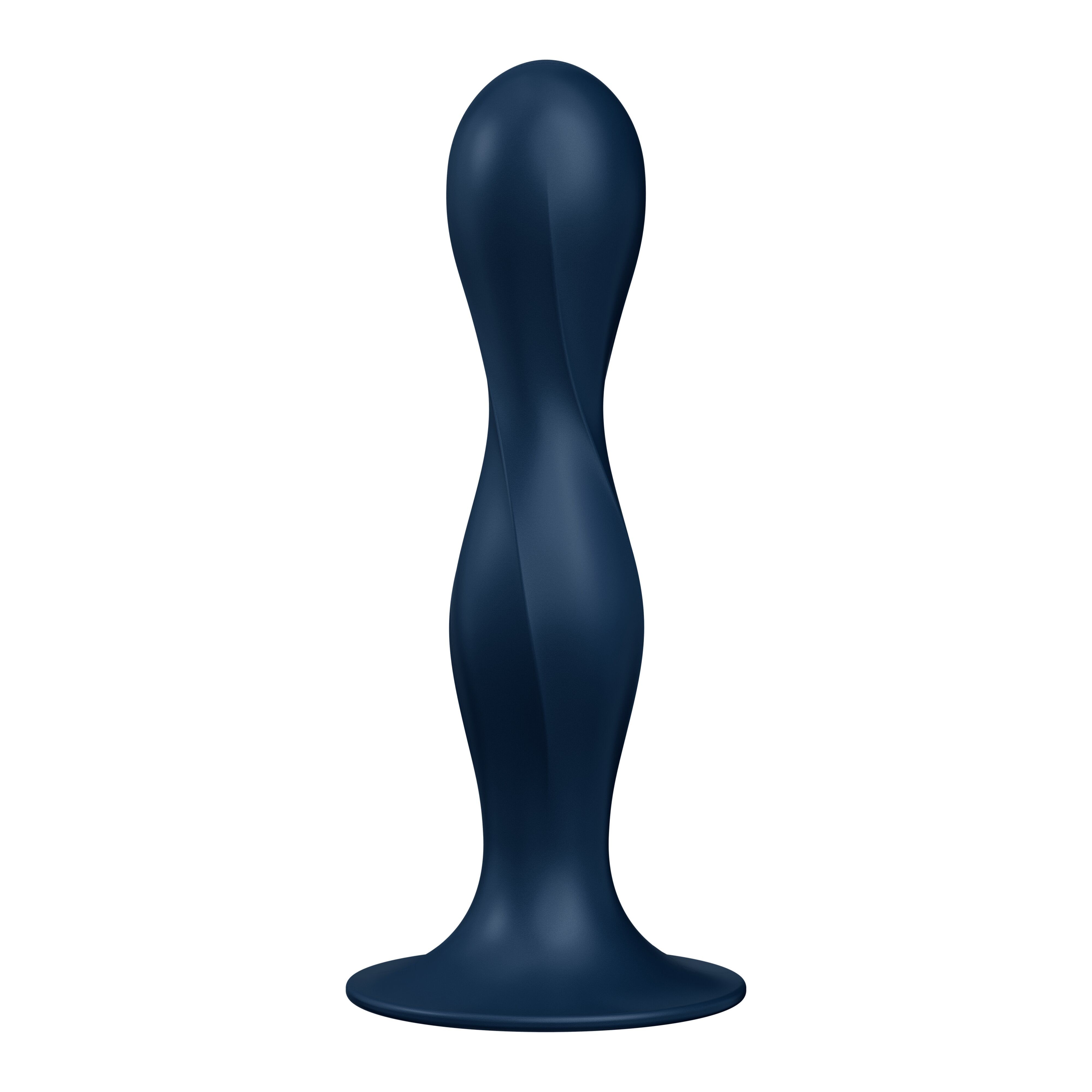 Dunkelblauer Dildo mit verdrehtem Schaft und breiter Basis.
