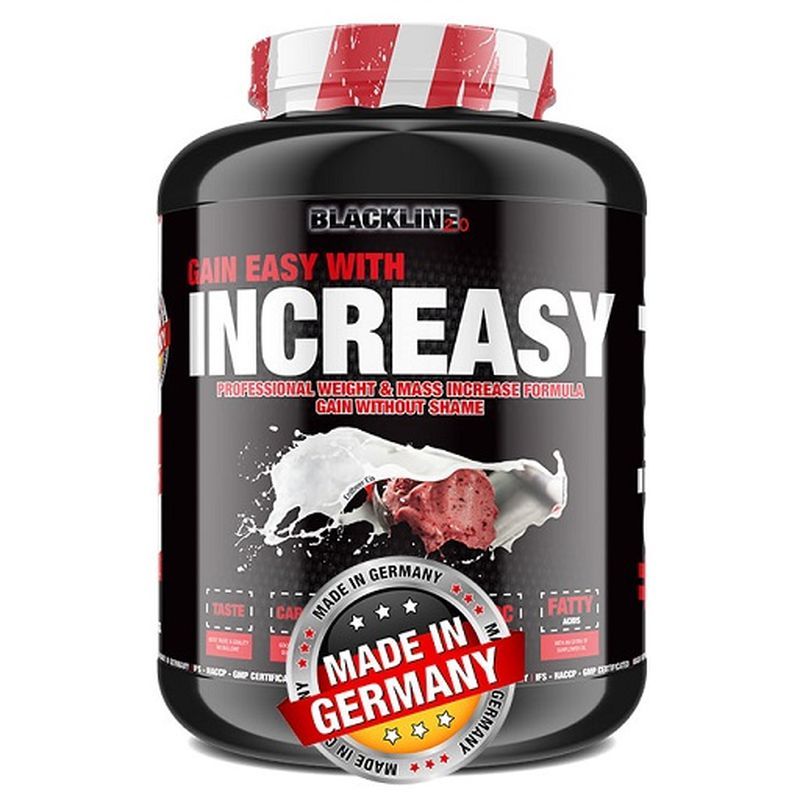 Schwarze Dose mit rotem und weißem Etikett. Aufschrift: INCREASY. Siegel: Made in Germany.