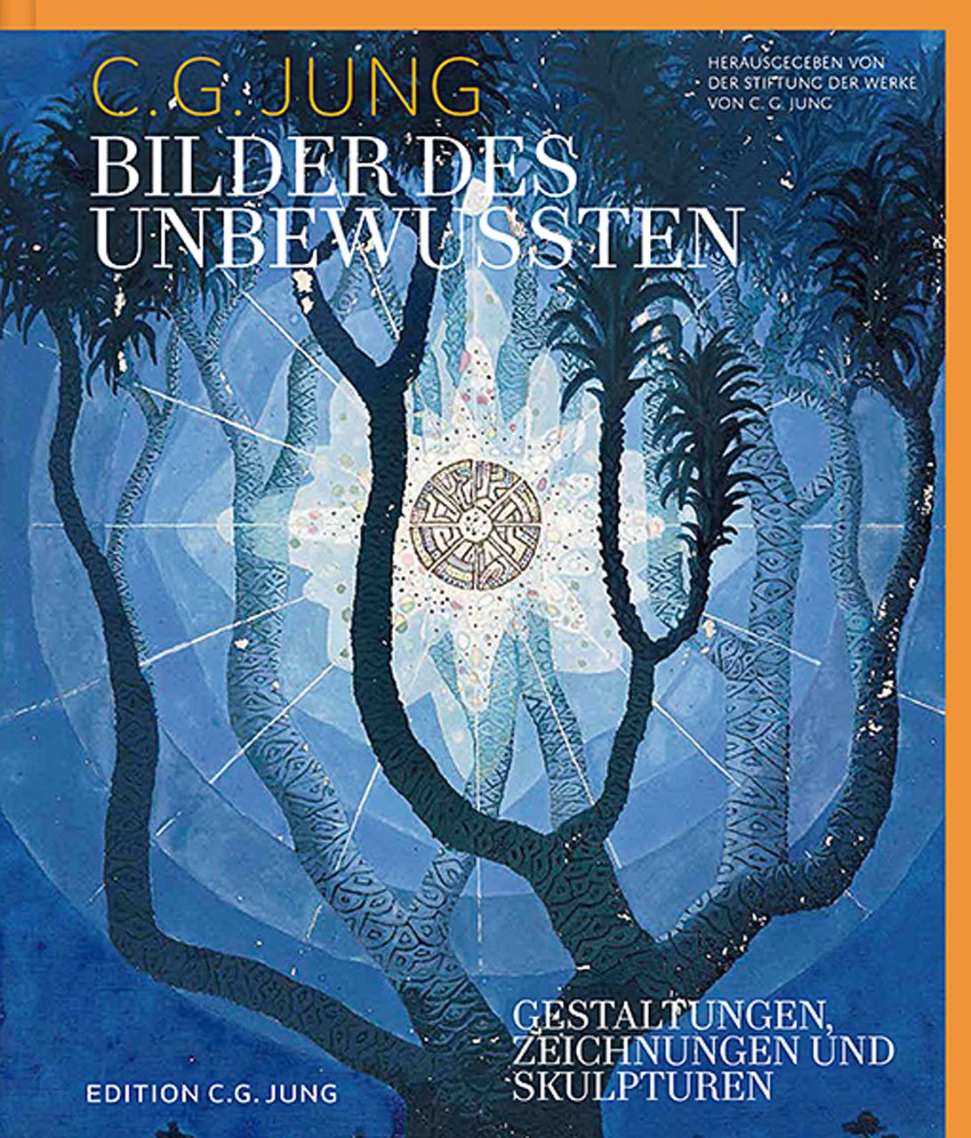 Buchcover mit Titel "Bilder des Unbewussten" von C.G. Jung. Illustration mit Bäumen und einem zentralen, kreisförmigen Element.