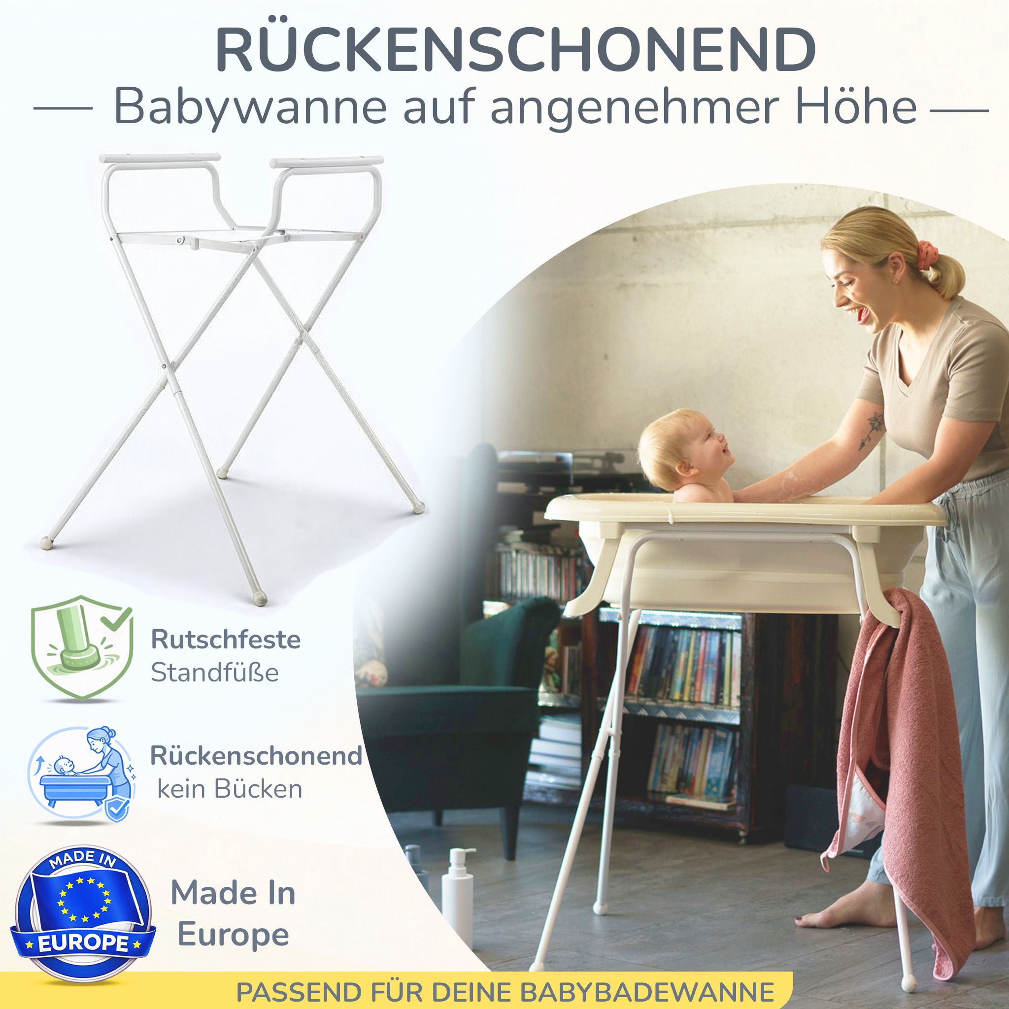Baby Badewanne faltbar mit Ständer - Babywanne + Ständer + Abflussschlauch + Thermometer