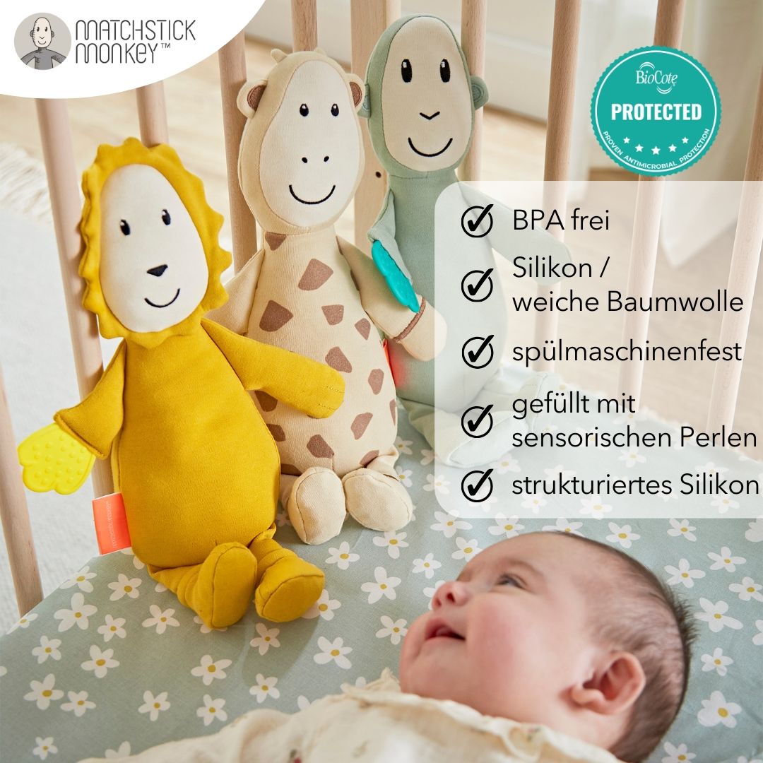 Matchstick Monkey Geschenkset – Beißring & Plüschtier mit Beißapplikation