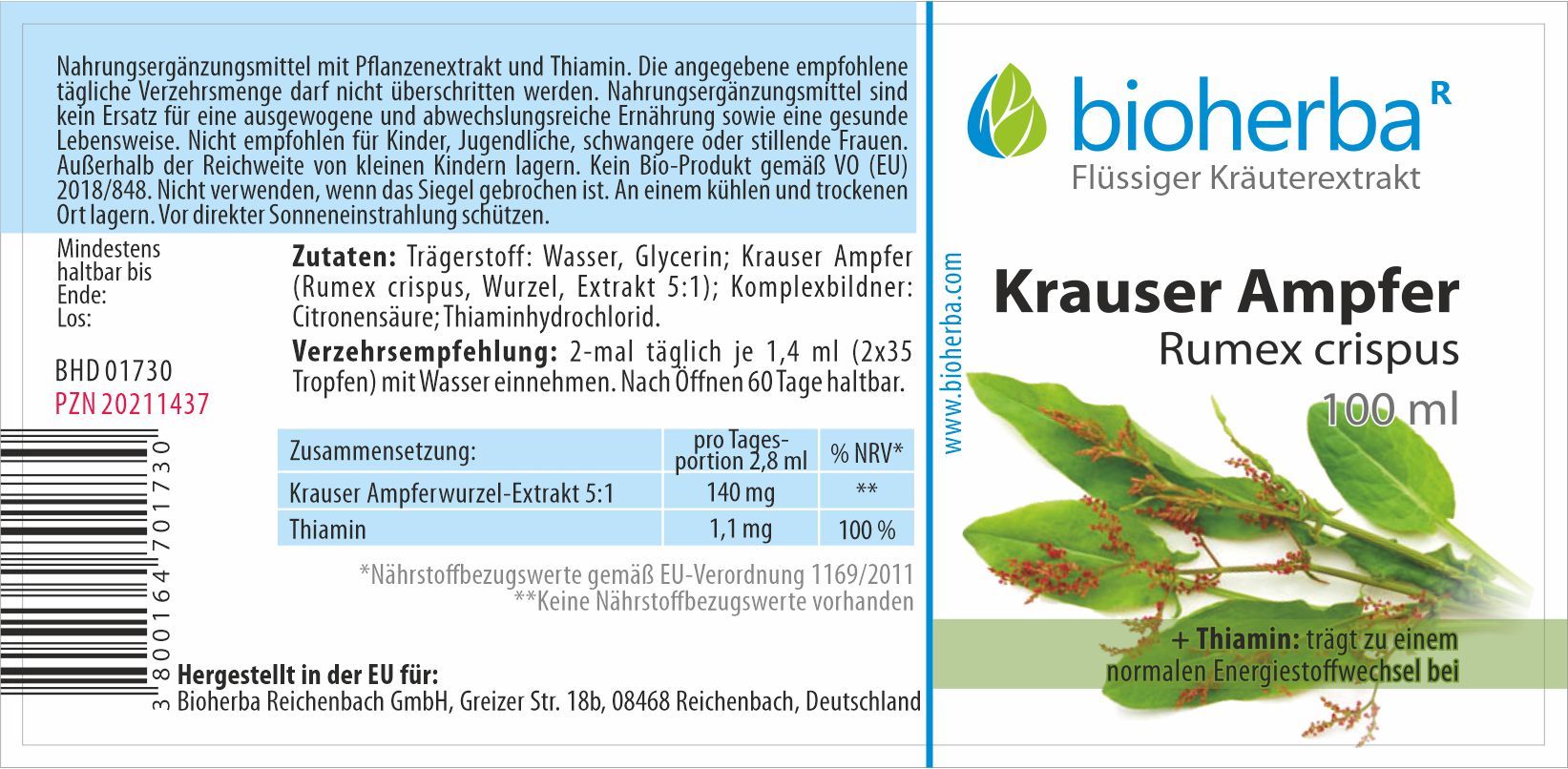 Bioherba Krauser Ampfer Rumex crispus Tropfen Tinktur