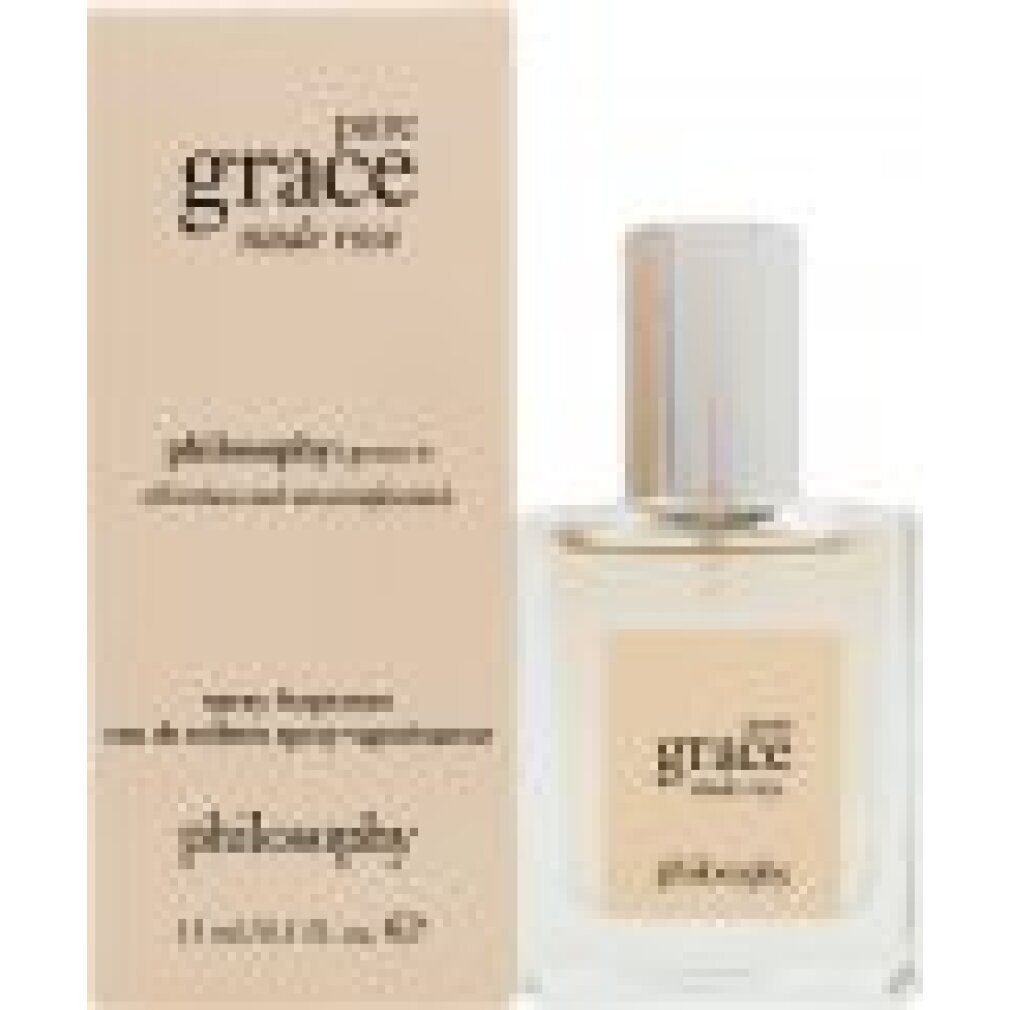 Flakon und Verpackung von 'pure grace nude rose'. Beige Flakon mit silbernem Deckel. Rechteckige Verpackung mit Schriftzug.
