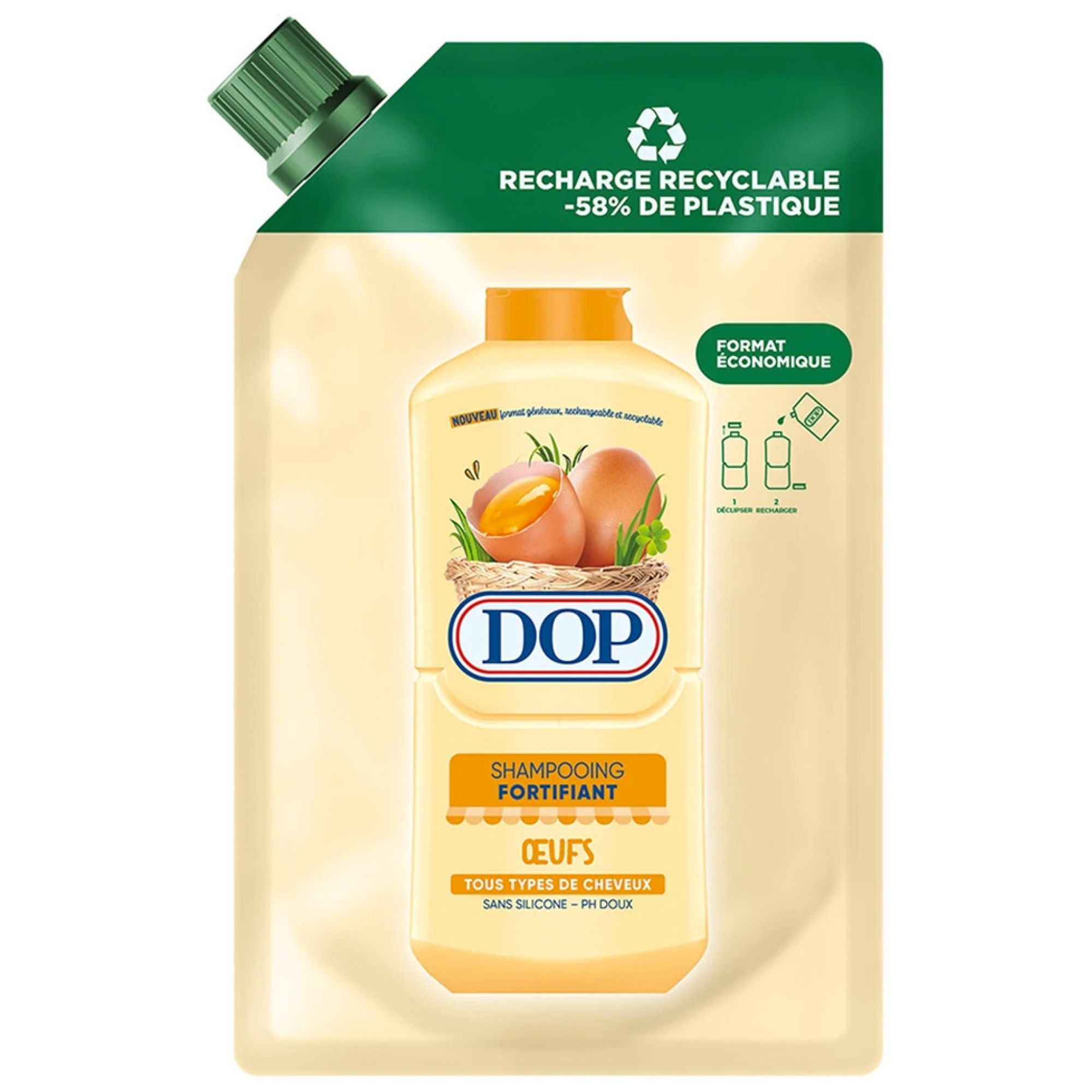 Dop Kräftigendes Shampoo Eier Alle Haartypen Öko-Recharge 13,5x5x21,5 cm