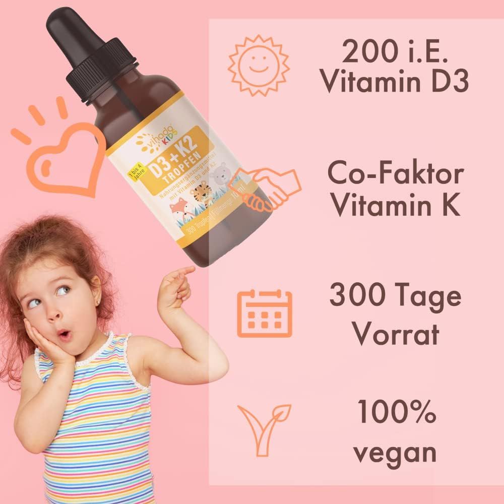 Vihado Vitamin D3 + K2 für Kinder 10 ml Tropfen zum Einnehmen