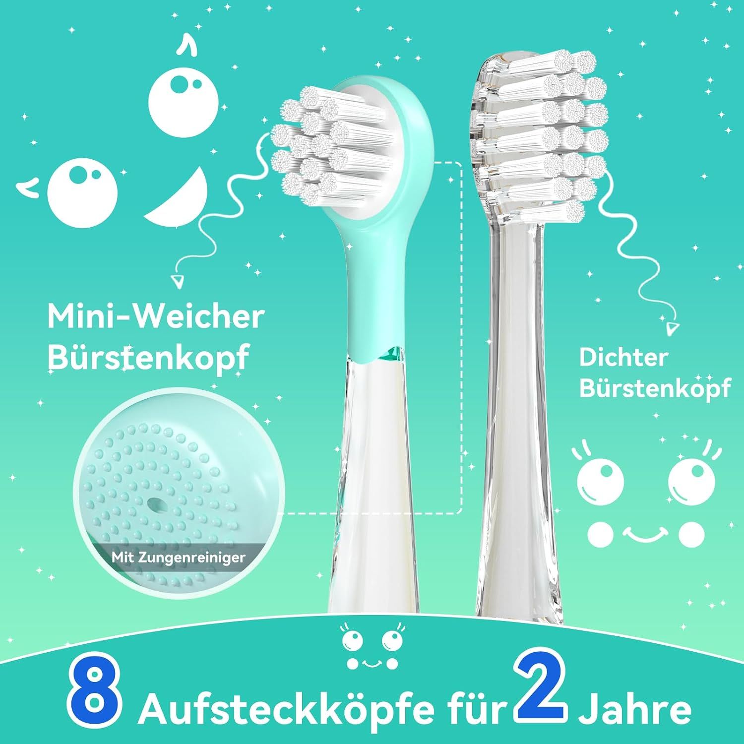 Zwei elektrische Zahnbürstenköpfe: ein kleiner, weicher und ein dichter.