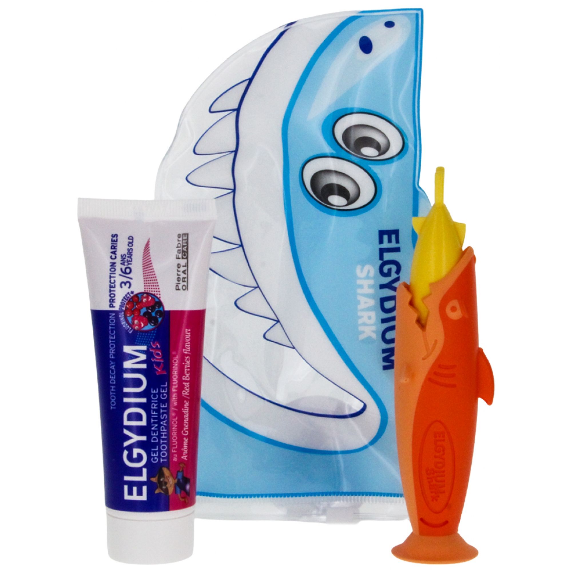Elgydium Reisetasche Shark 3-6 Jahre (Farbe: Rot und Grün) 2,5x18x11,5 cm