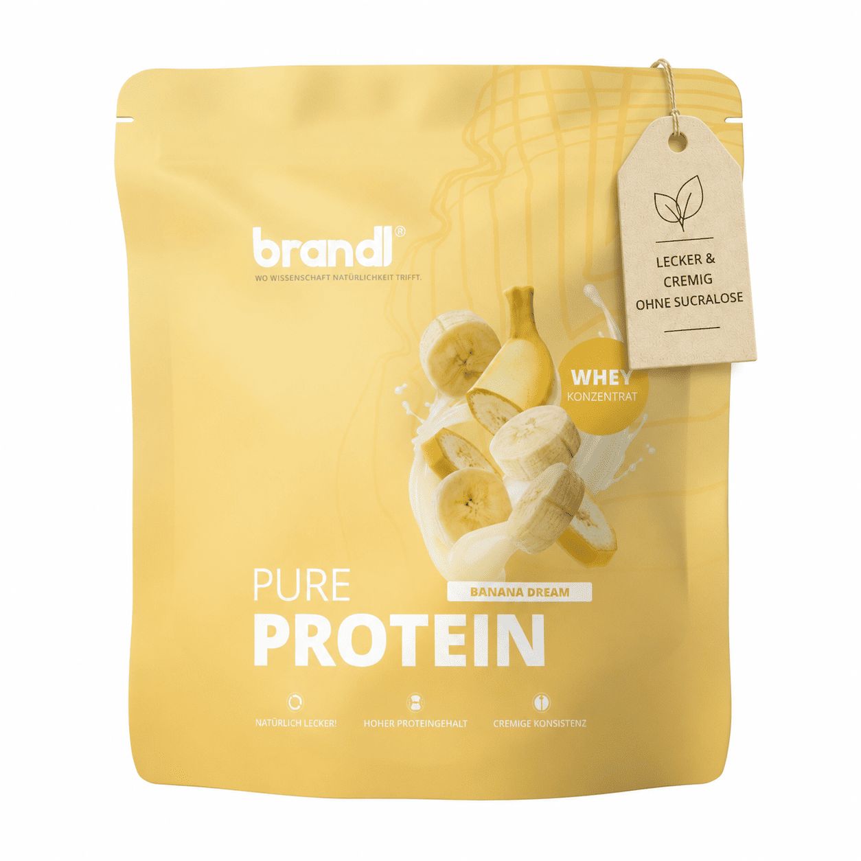 brandl® Pure Protein Pulver, 1000g. "Lecker & Cremig", "Ohne Sucralose". Geschmack Banane.