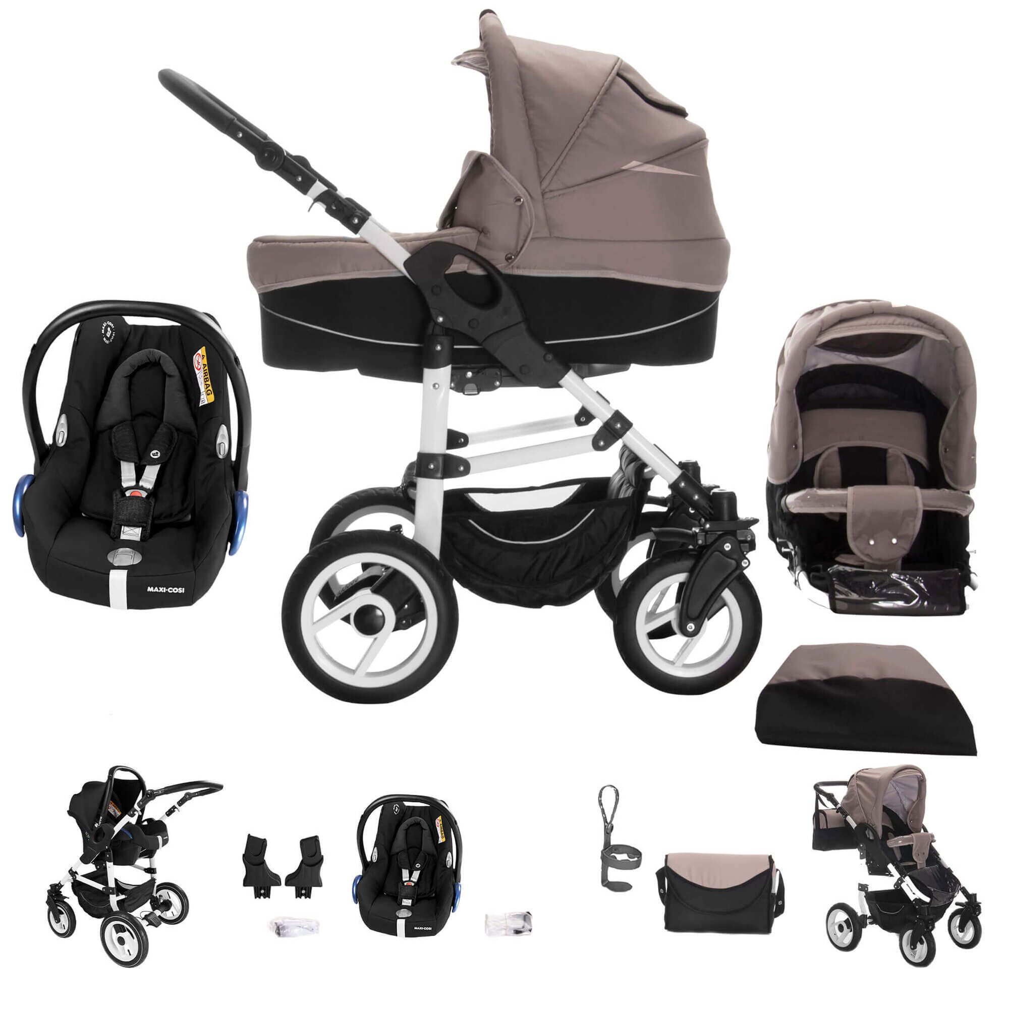 Bebebi Paris 3 in 1 Kinderwagen Set mit Original Maxi Cosi, Luft Seine