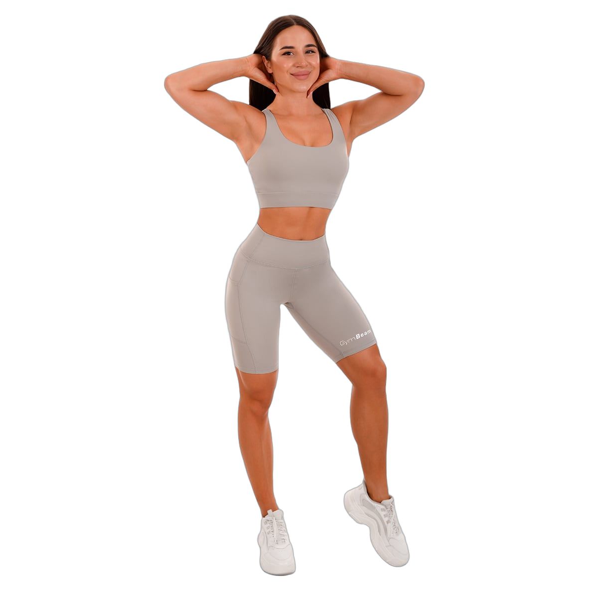 GymBeam Biker Shorts Damen Slim mit hoher Taille und Taschen in Grau