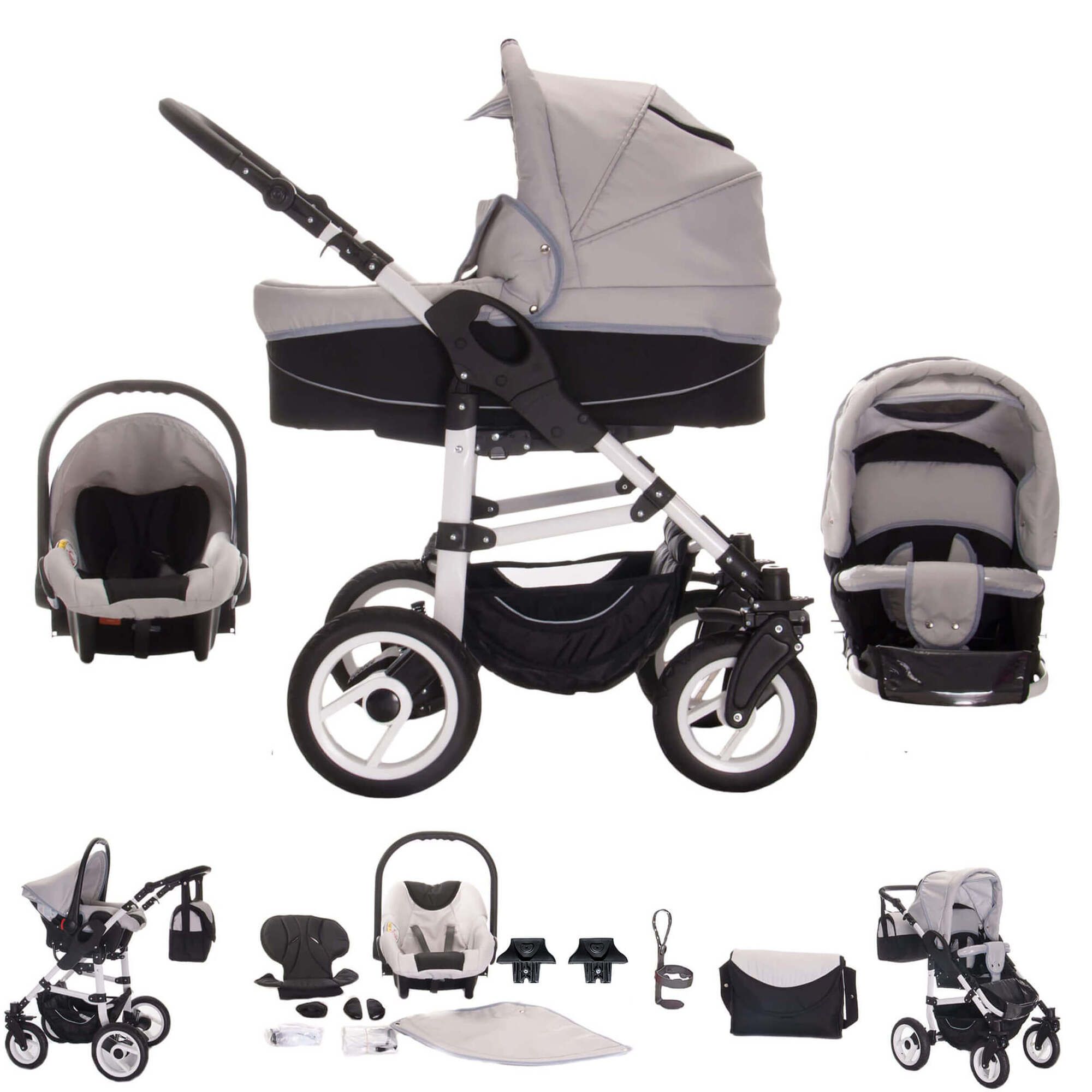 Bebebi Paris 3 in 1 Kinderwagen Komplettset Luftreifen, Concord