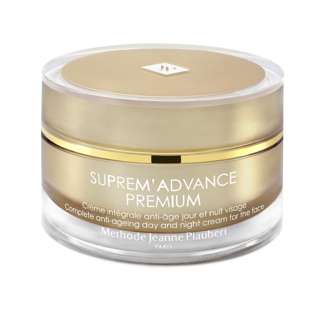 Jeanne Piaubert Suprem' Advance Premium Tages- und Nachtcreme in goldener Verpackung.
