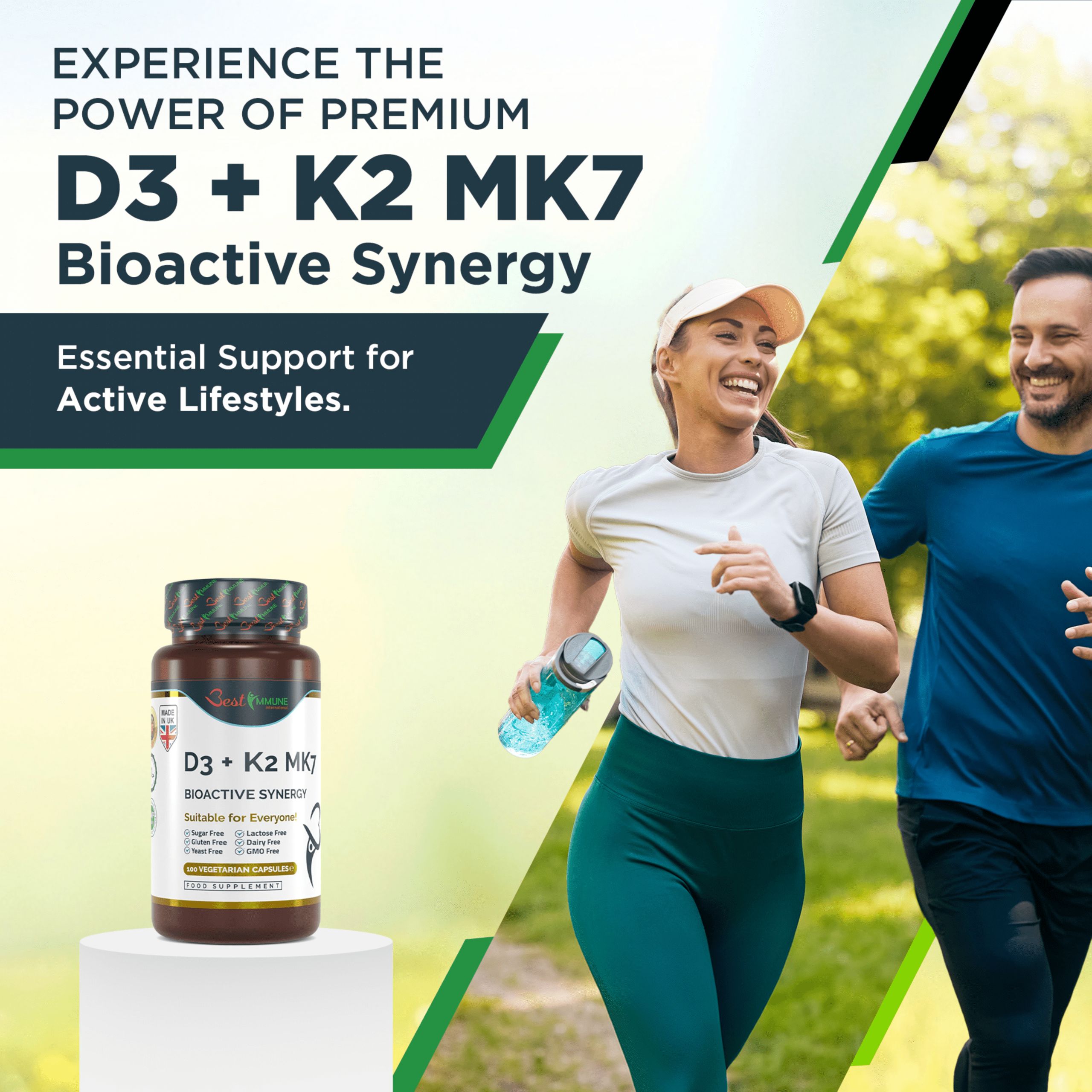 Best Immune Vitamin K2 MK7 100 mcg D3 (Cholecalciferol) 2000 IE