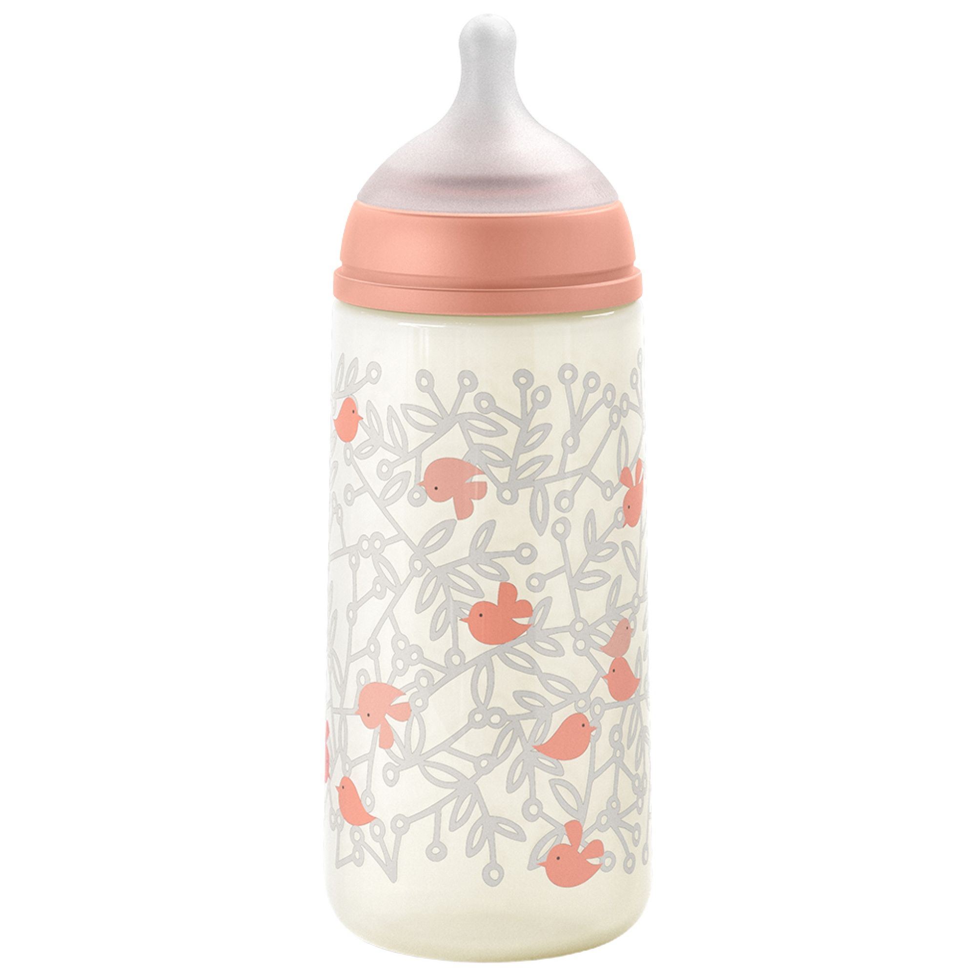 Suavinex Birdies Babyflasche Symmetrischer Sauger Schneller Nahrungsfluss 6 Monate und Mehr ( Rosa) 7x7x20,3 cm