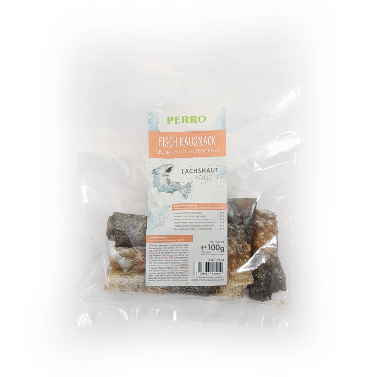 PERRO Fisch Kausnack Lachshaut Rollen für Hunde