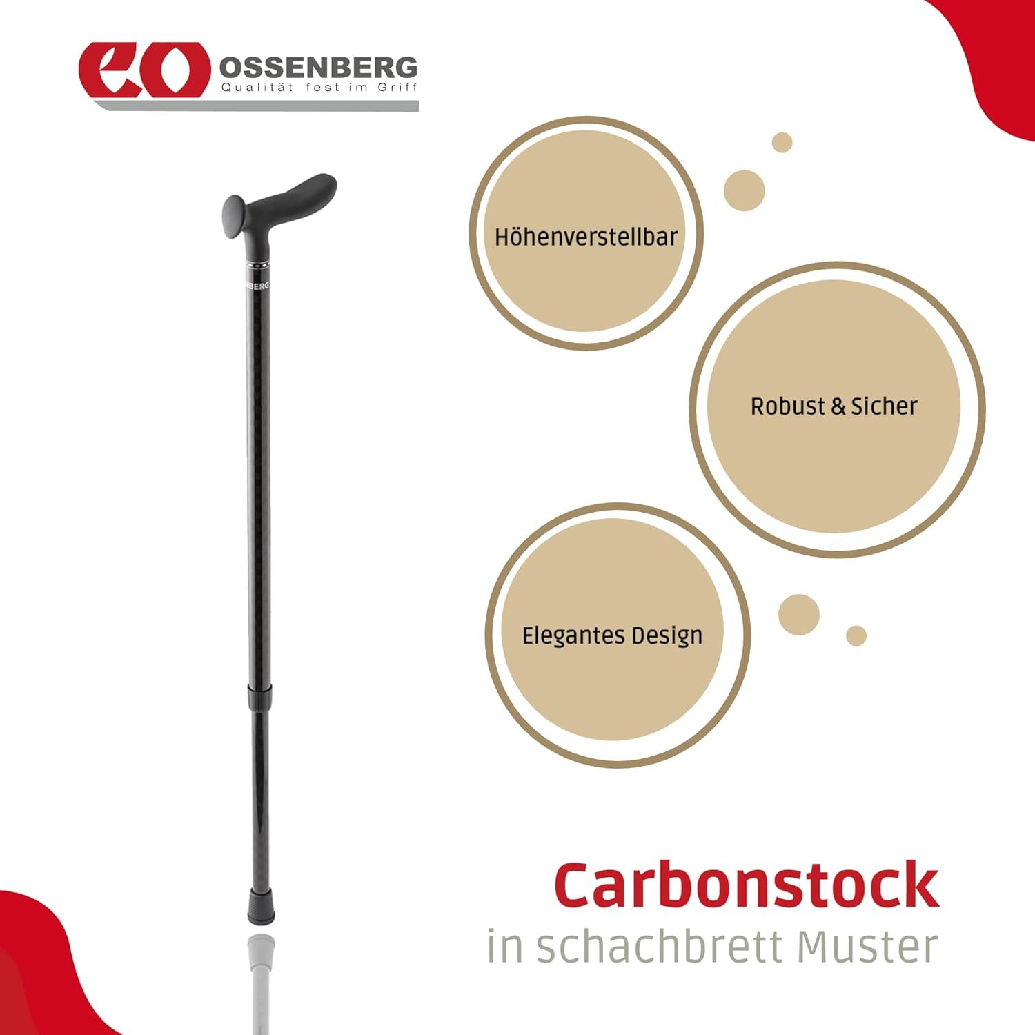 Ossenberg Carbonstock 120 kg – Druckknopf – Soft-Entenschnabelgriff – anthrazit Schachbrett