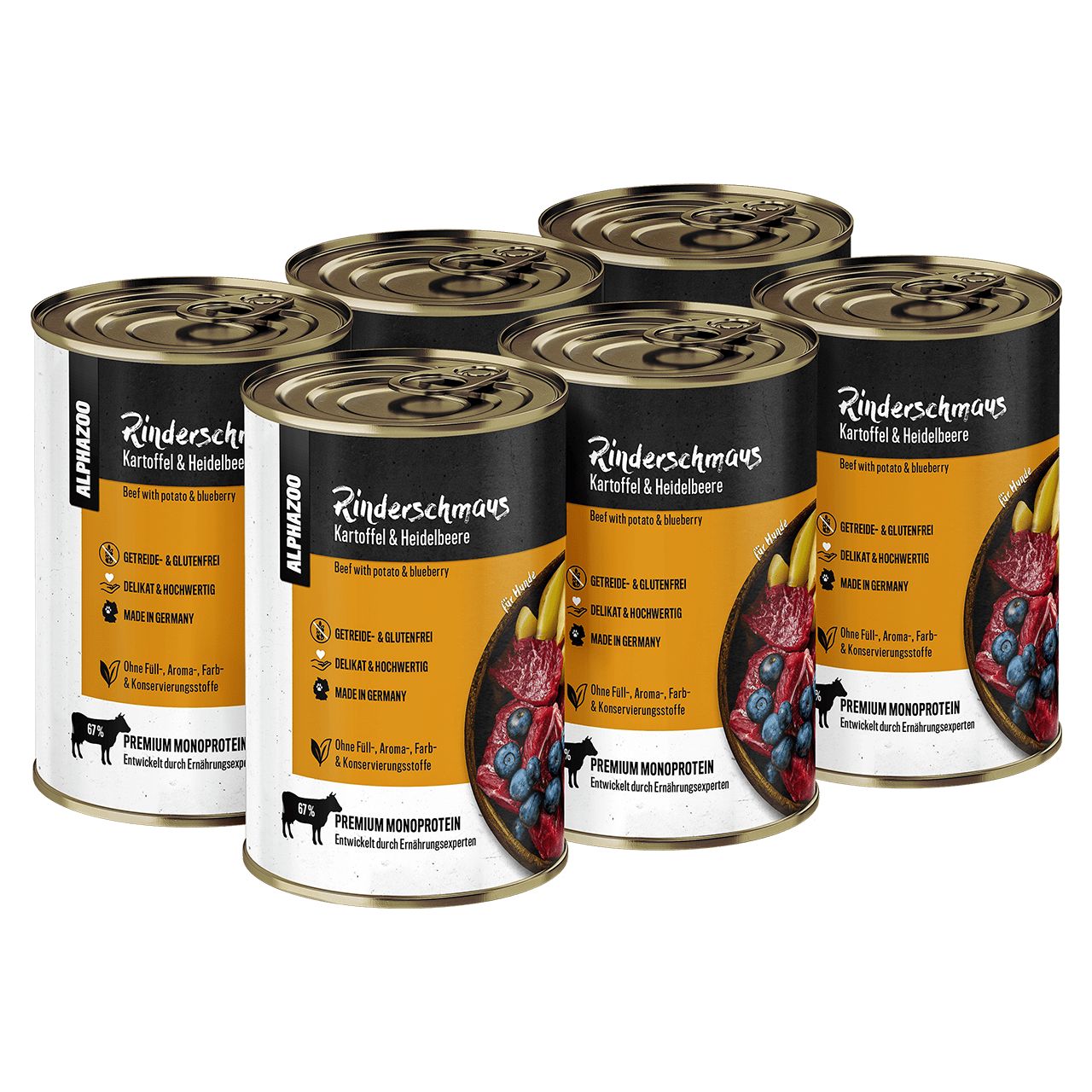 ALPHAZOO Rinderschmaus I getreidefreies Hundefutter I Monoprotein Nassfutter I Hoher Fleischanteil