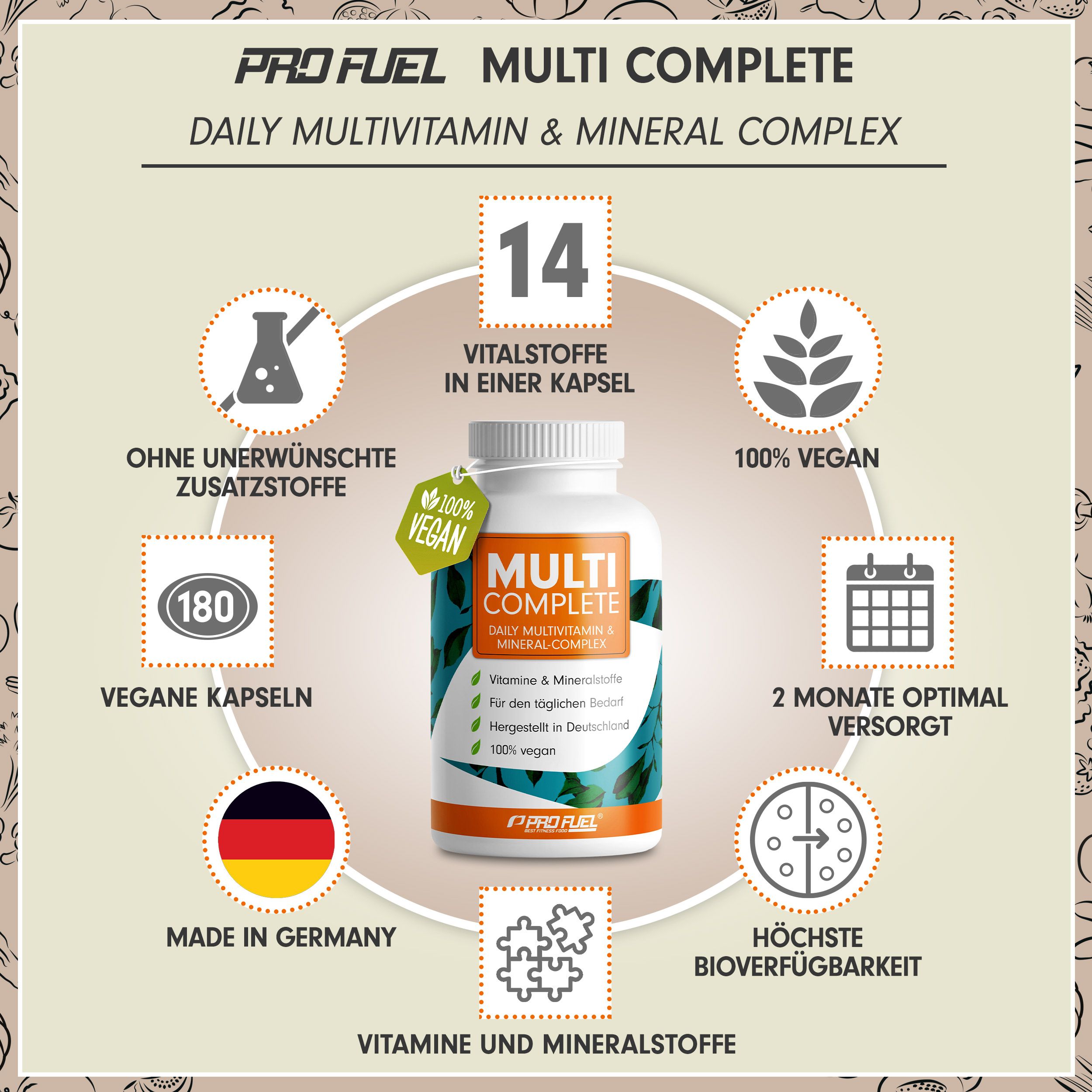 ProFuel - MULTI Complete - Multivitamin- und Mineralstoff-Kapseln - optimal hochdosiert & vegan