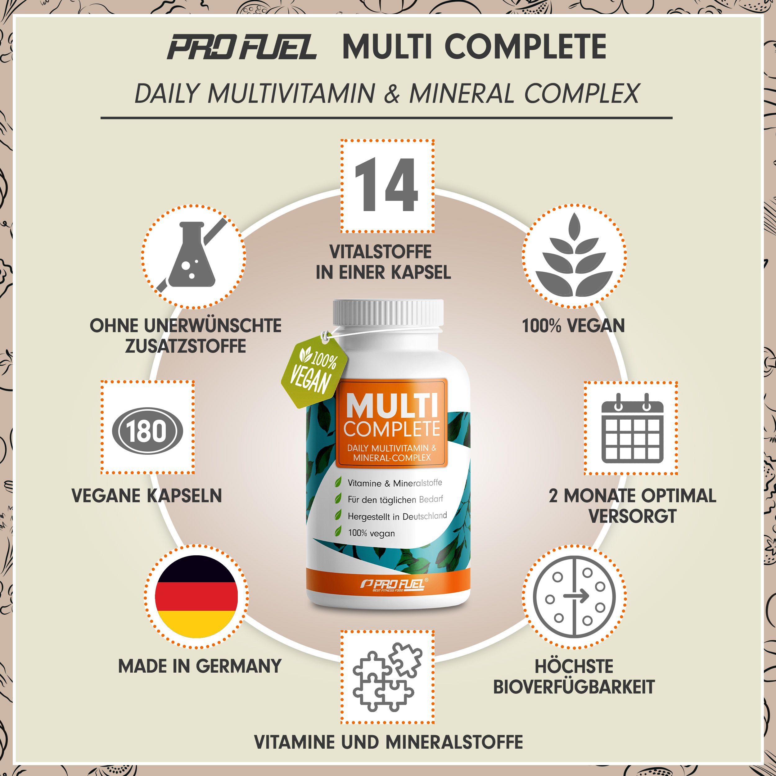 ProFuel - Multi Complete Multivitamin- und Mineralstoff-Kapseln optimal hochdosiert & vegan 180 St Kapseln