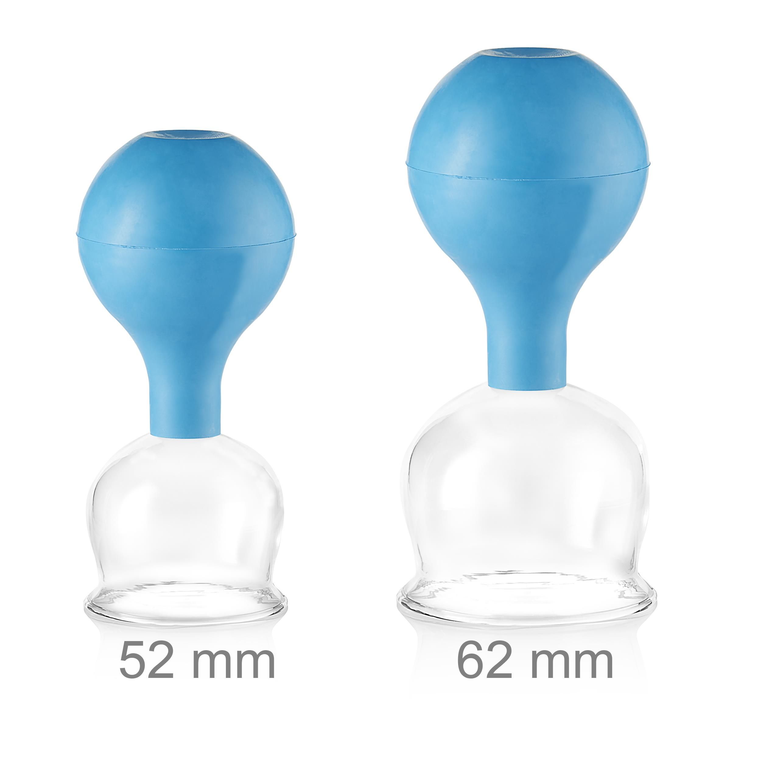 Pulox Schröpfgläser aus Echtglas mit Saugball - Set Duo Groß in Blau: 52mm, 62mm 2 St