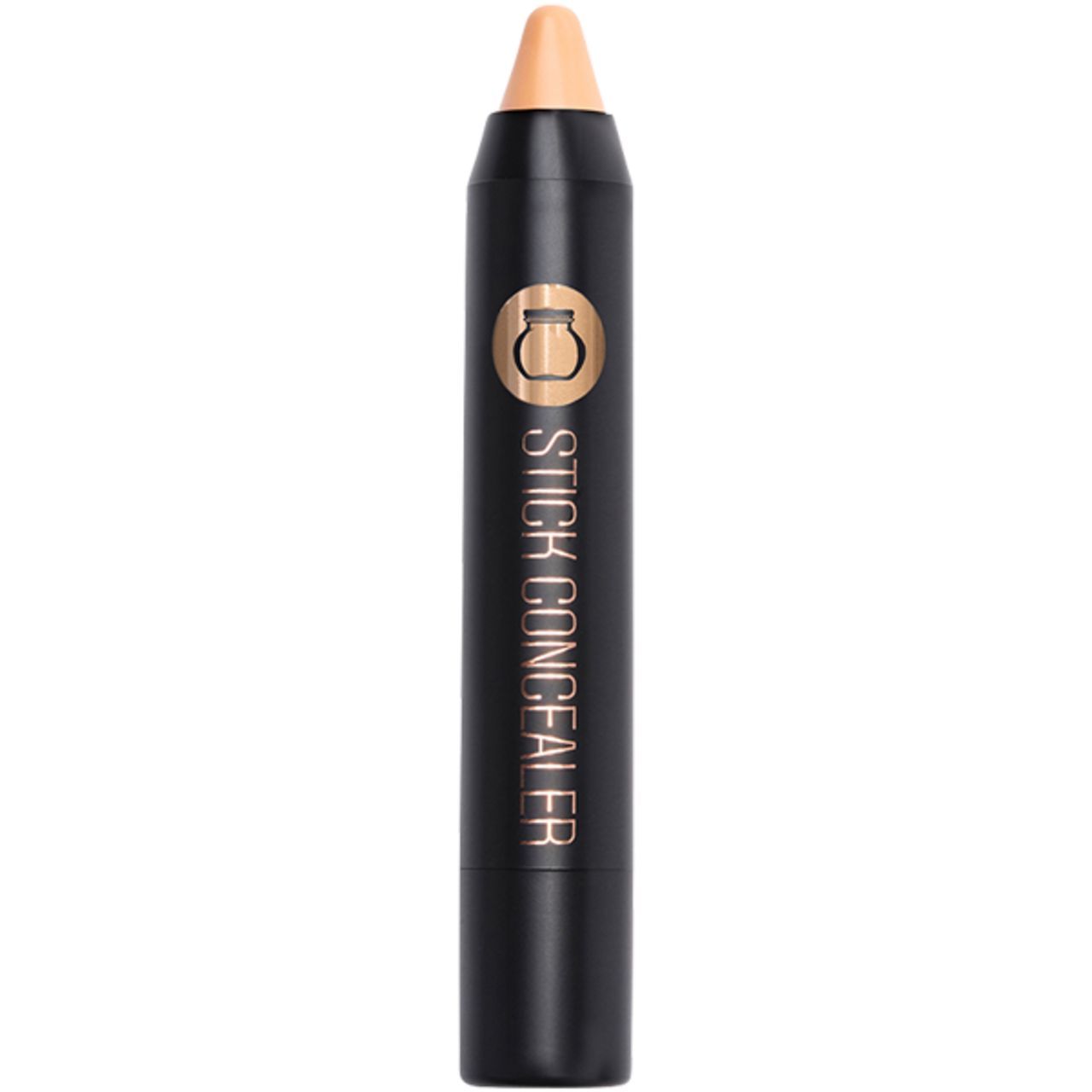 Stift-Concealer. Schwarzer Stift mit beigefarbener Spitze. Goldfarbenes Logo und Schriftzug 'STICK CONCEALER'.