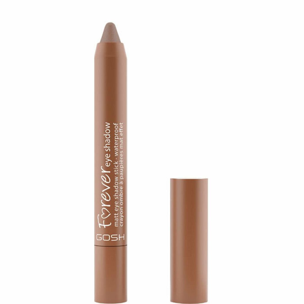 Stift-Lidschatten FOREVER matter, Farbe 09-nougat. Zylindrische Form, braune Farbe. Kappe abgenommen. Marke GOSH.