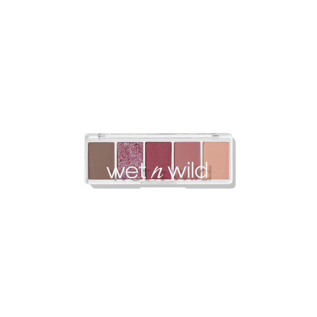 Lidschatten-Palette mit sechs Farbtönen. Transparentes Gehäuse. Aufschrift: wet n wild.