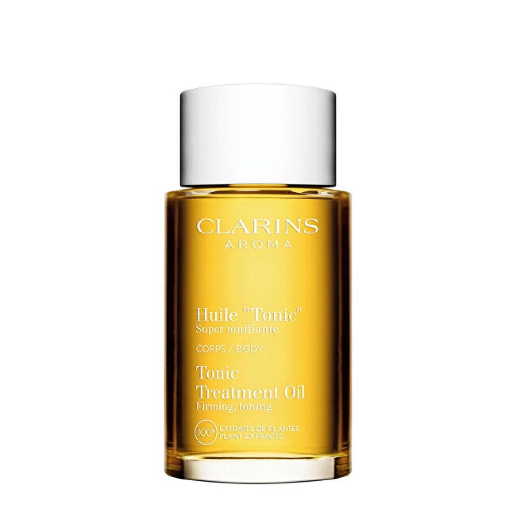 Clarins Huile Tonic Körperöl mit Aufschrift '100% Extrait de Plantes'.