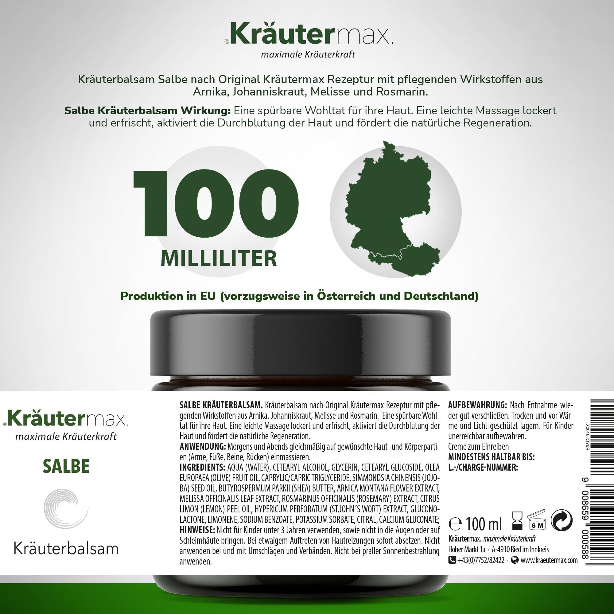 Kräutermax Salbe Kräuterbalsam mit Arnika, Johanniskraut, Melisse und Rosmarin