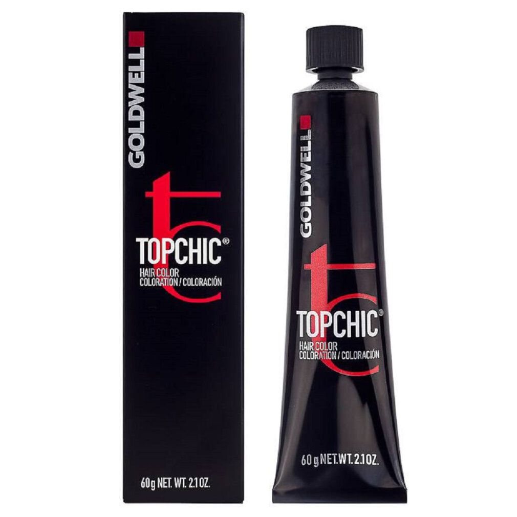 Goldwell Topchic Haarfarbe. Schwarze Tube und Schachtel. Produktname und Farbnummer 5MB. 60g Netto.