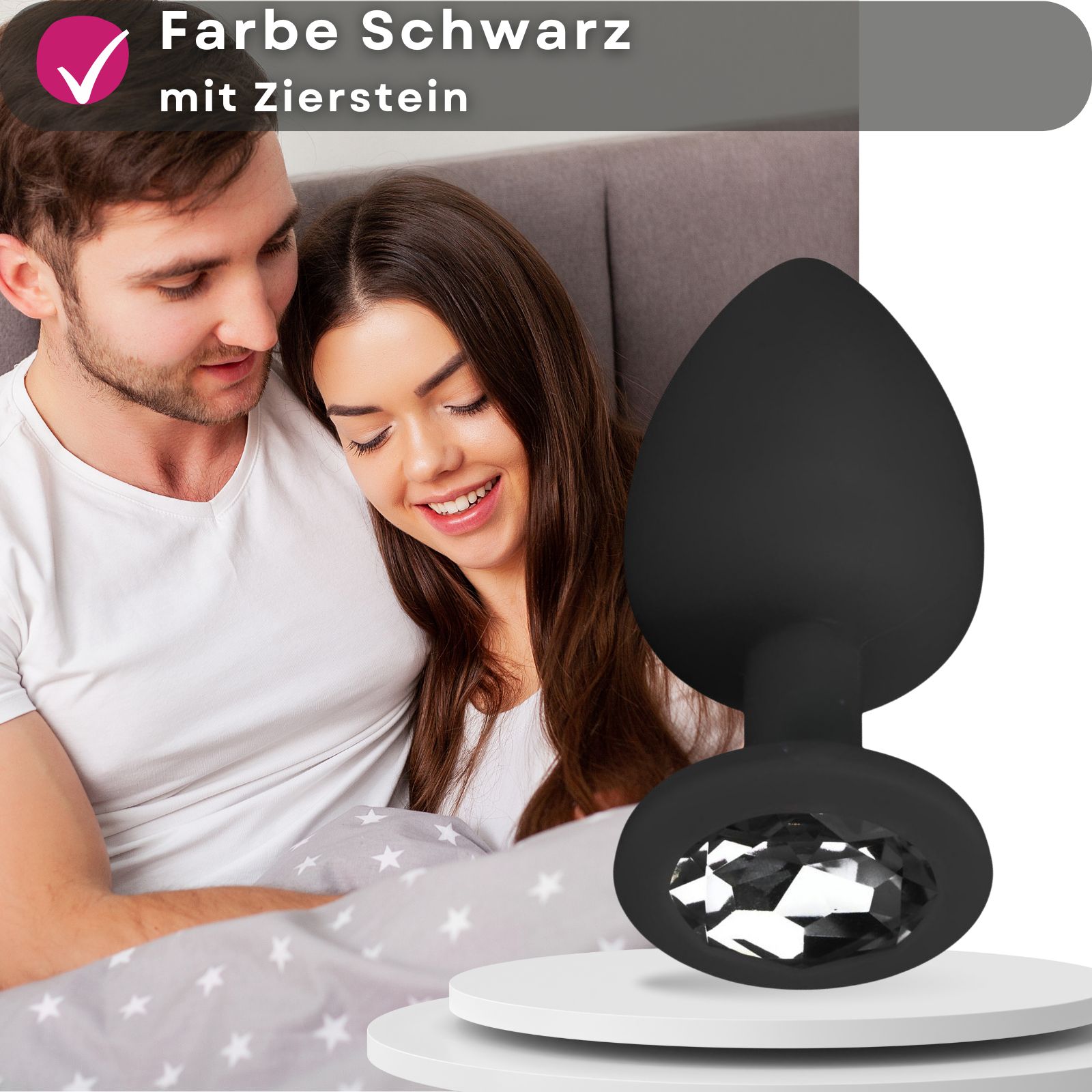 Easytoys - Analplug aus Silikon in Schwarz mit Zierstein - SET