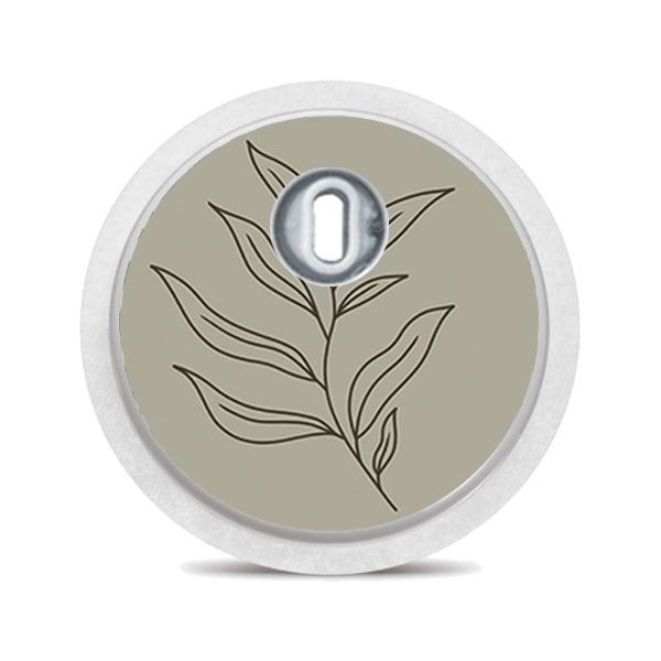 Runder Aufkleber mit Blattmuster. Beiger Hintergrund, braunes Blatt. Für FreeStyle Libre 3.