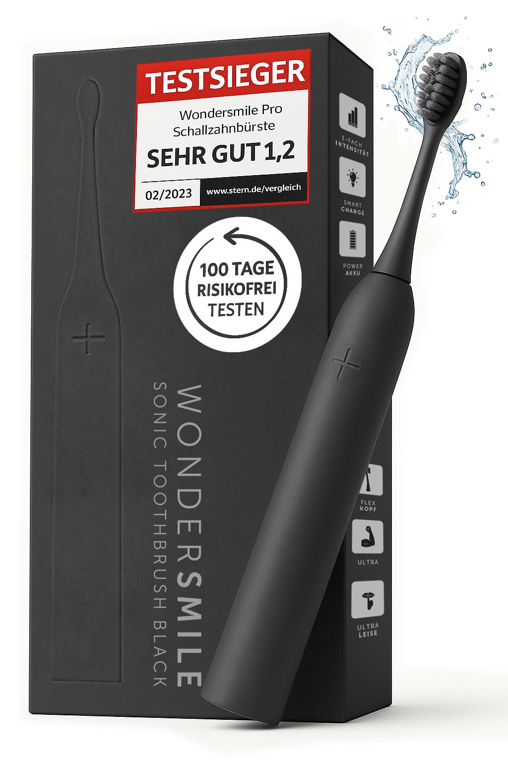 Wondersmile Schallzahnbürste Pro Ultimate Black - Testsieger - 100 Tage risikofrei testen