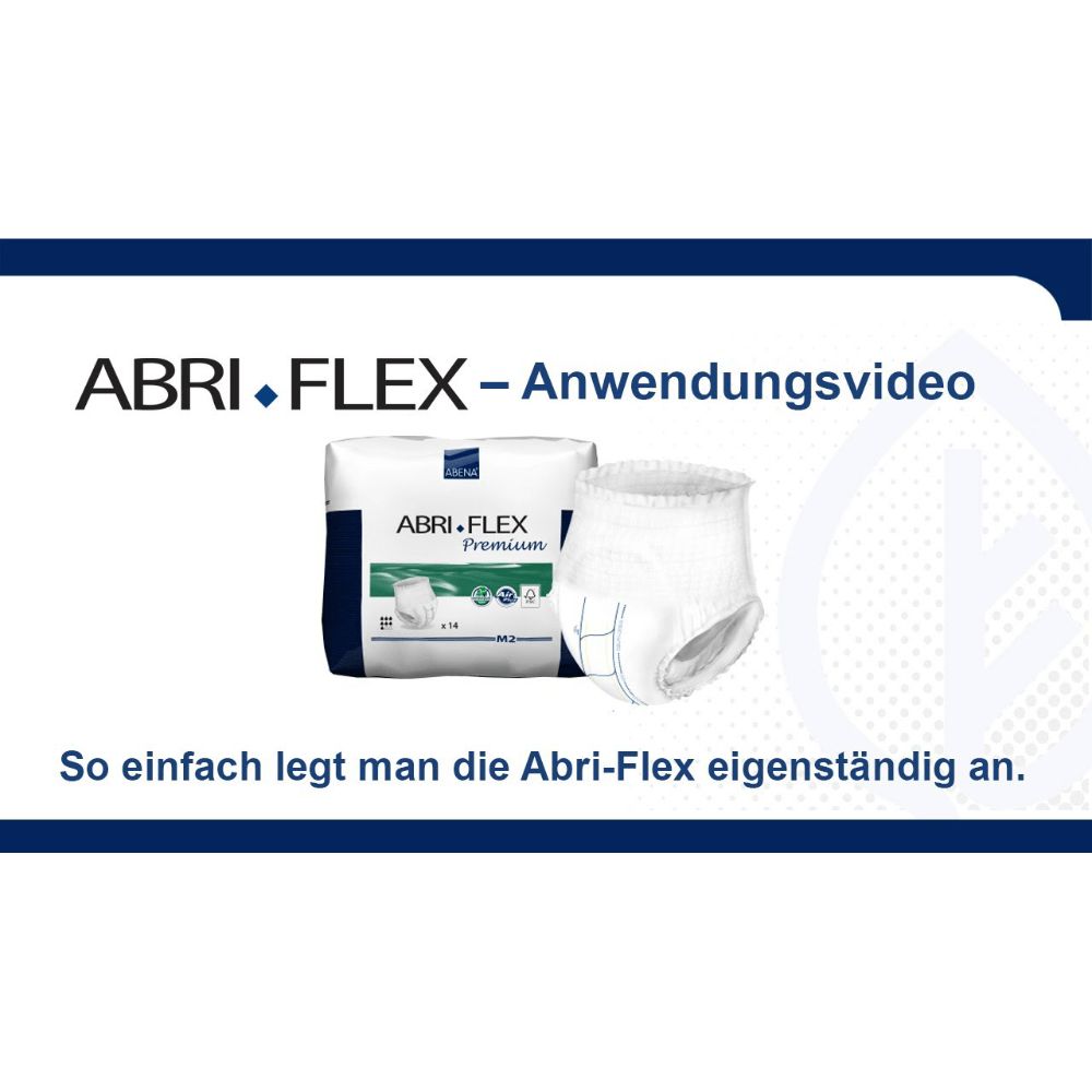 Abri-Flex Anwendungsvideo. Produktverpackung und Produkt. Text: So einfach legt man die Abri-Flex eigenständig an.