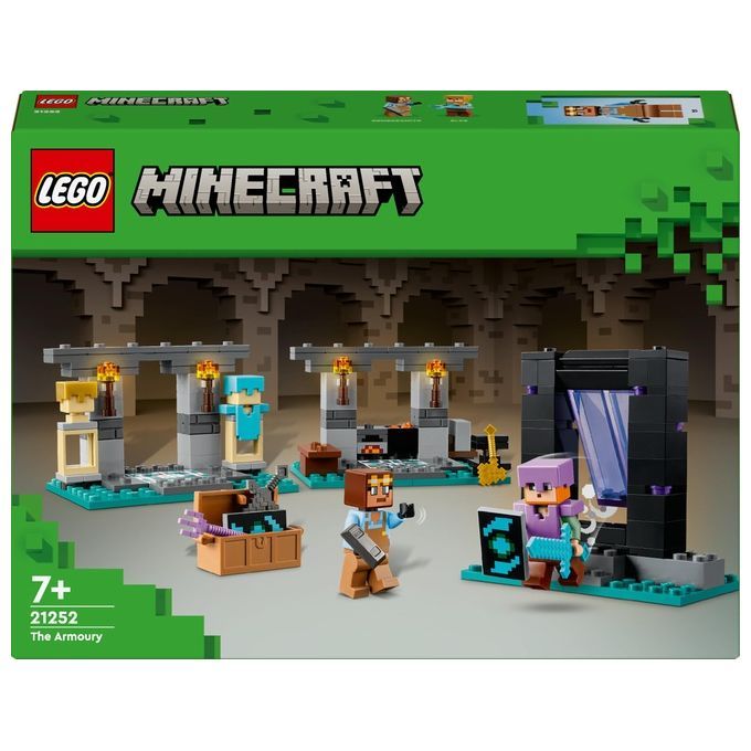 LEGO Minecraft 21252 L'Armeria con Personaggio Alex, Accessori e Armi Giocattolo per Bambini di 7+