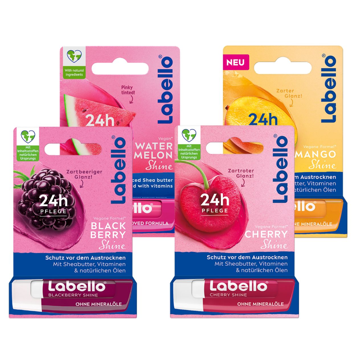 Labello Shine Lippenpflege-Set Cherry Blackberry Watermelon Mango