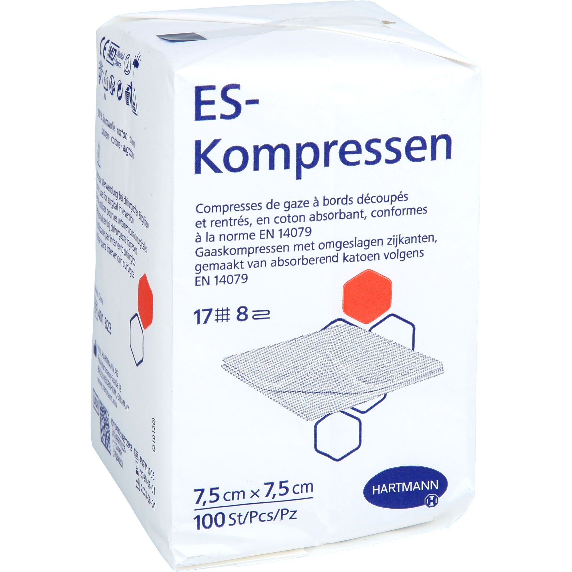 Hartmann ES-Kompressen unsteril 8- lagig 100 Stück 7,5 x 7,5 cm