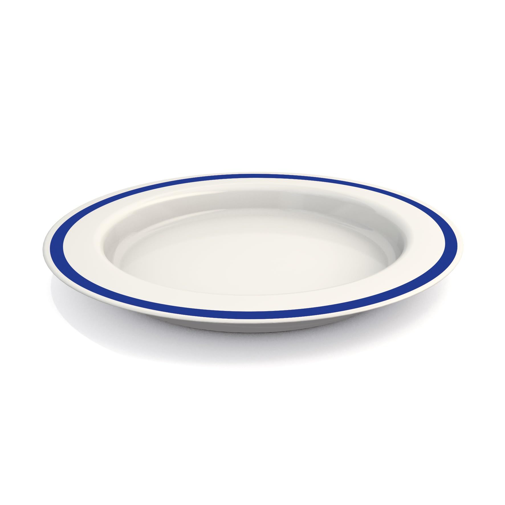 Weiße Schüssel mit blauem Rand, Ø 27 cm, Seitenansicht.
